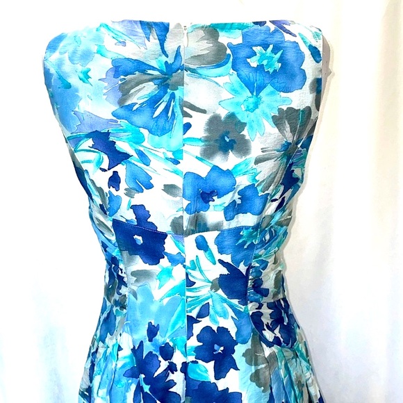 Women’s ADRIANNA PAPEL Rayon & Nylon Blue Sleeveless Sweetheart Midi Dress Sz 10 - Picture 5 of 12